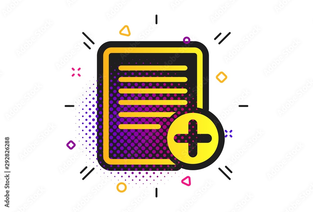 Poster text file sign icon. halftone dots pattern. add file document symbol. classic flat doc icon. vector