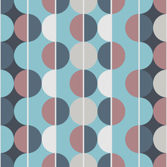 Modern vector abstract seamless pattern. Brown, blue and grey semicircles on a blue background. Vertical lines