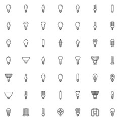 Light bulbs line icons set. linear style symbols collection, outline signs pack. vector graphics. Set includes icons as Electric light bulb, energy saving fluorescent lamp, incandescent and LED