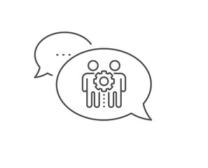Employees teamwork line icon. Chat bubble design. Collaboration sign. Development partners symbol. Outline concept. Thin line employees teamwork icon. Vector