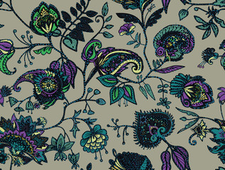 Image of Seamless floral pattern paisley printed on Printed Glass Splashbacks