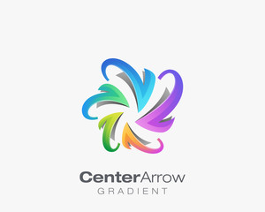 Center arrow rotation logo design concept. Abstract gradient of the arrow.