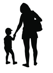 Silhouette of mother with kid walking