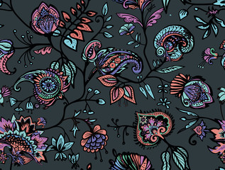 Naklejka premium Seamless floral pattern paisley