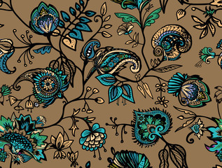 Image of Seamless floral pattern paisley printed on Printed Glass Splashbacks