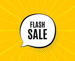 Flash Sale. Chat speech bubble. Special offer price sign. Advertising Discounts symbol. Yellow vector banner with bubble. Flash sale text. Chat badge. Colorful background. Vector