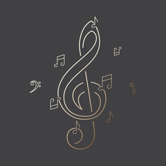 Music symbols, g-clef and notes. Gold vector illustration EPS 10