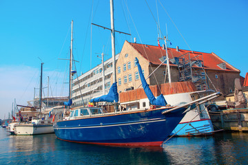 Copenhagen harbour with boats and yachts