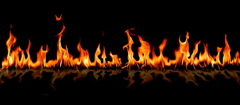 Fire flames on abstract art black background