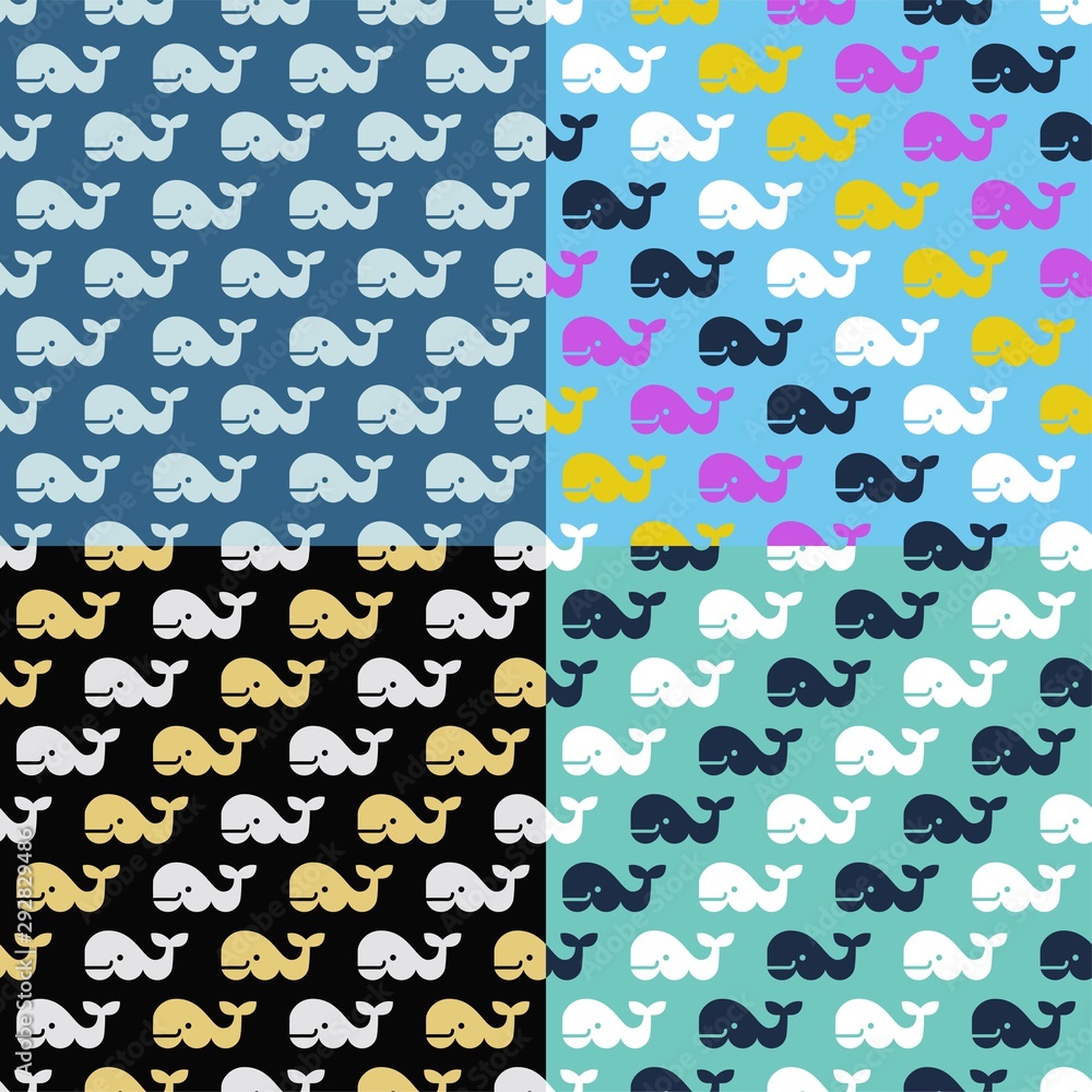 Poster vector set of whale seamless patterns
