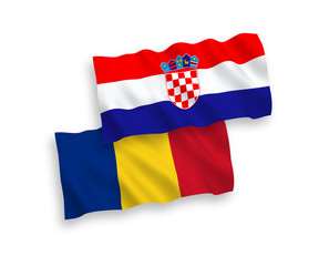 Flags of Romania and Croatia on a white background