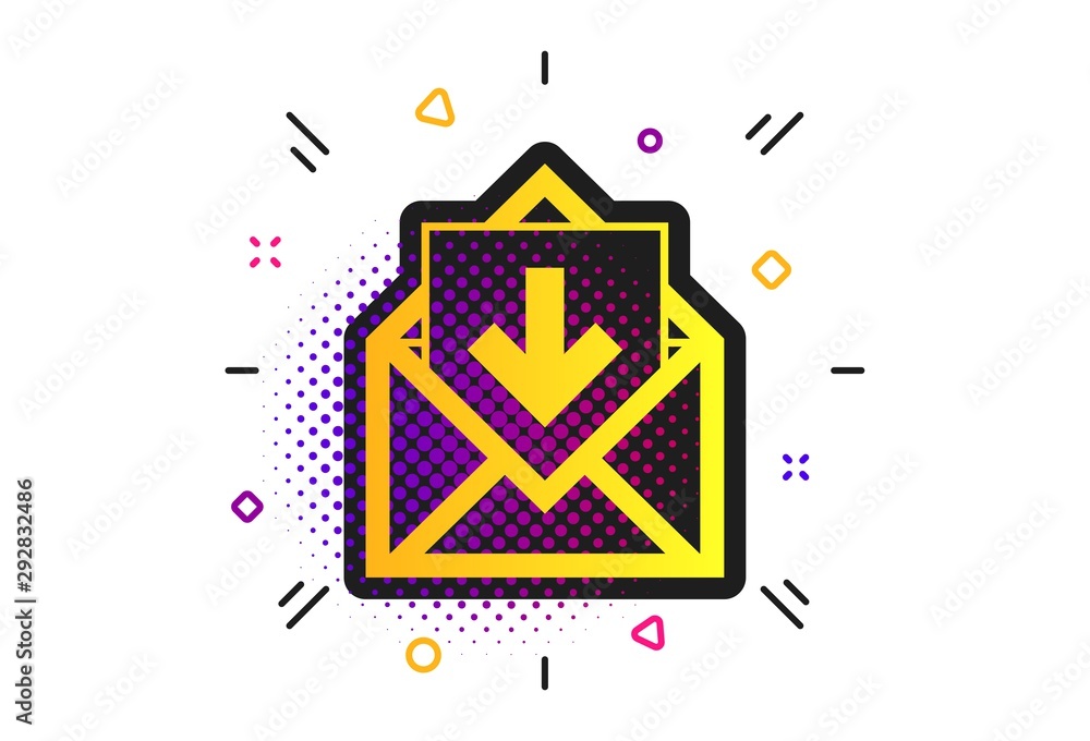 Poster mail icon. halftone dots pattern. envelope symbol. inbox message sign. mail navigation button. class