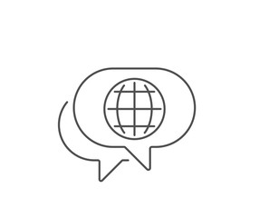 Globe line icon. Chat bubble design. World or Earth sign. Global Internet symbol. Outline concept. Thin line globe icon. Vector
