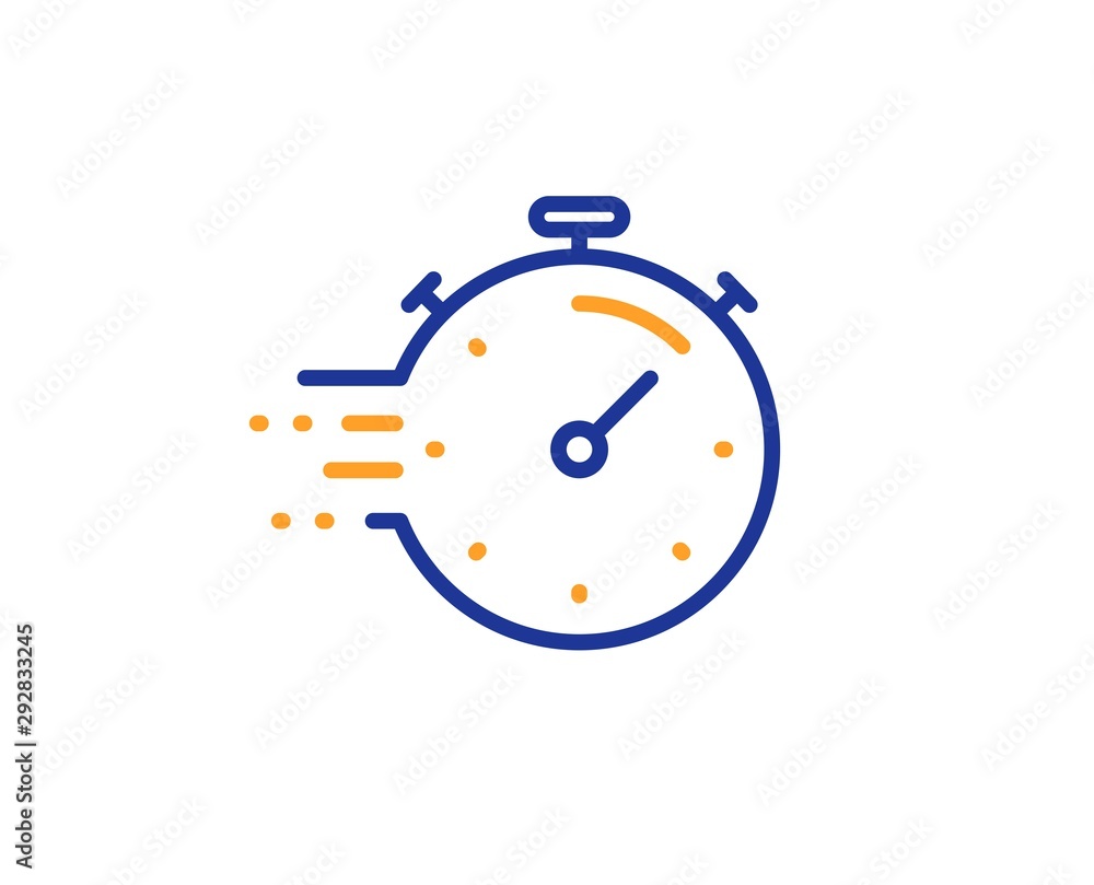Poster time management sign. timer line icon. stopwatch symbol. colorful outline concept. blue and orange t