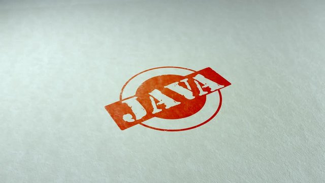 Java word stamping text wooden retro stamp animation. red ink on clean white paper