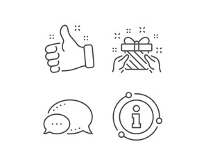 New year present line icon. Chat bubble, info sign elements. Christmas gift box sign. Surprise symbol. Linear gift outline icon. Information bubble. Vector
