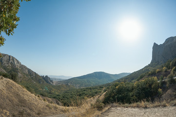 Fototapeta premium Mountains in Crimea. September. This place is located near the town of Sudak. Autumn in Crimea. the city of Feodosiya. Russia. Ukraine.