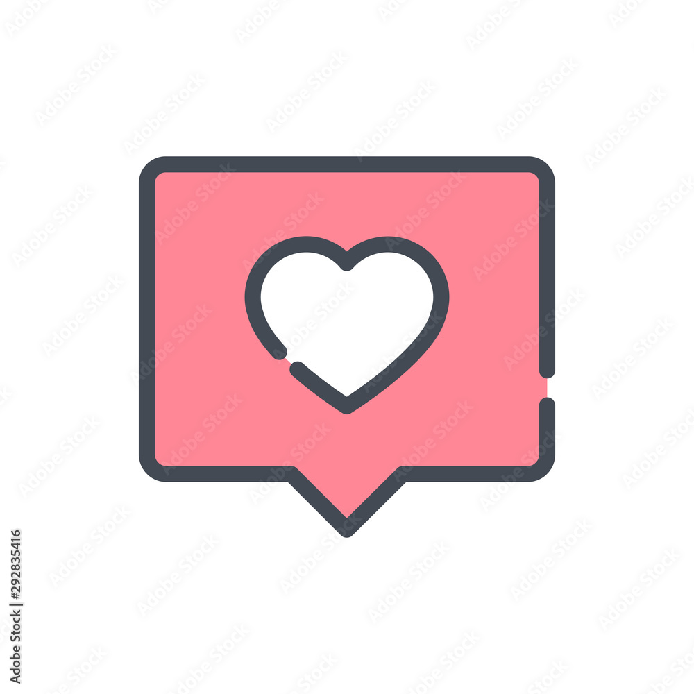 Aufkleber like button with notification box color line icon. heart in chat box vector outline colorful sign.