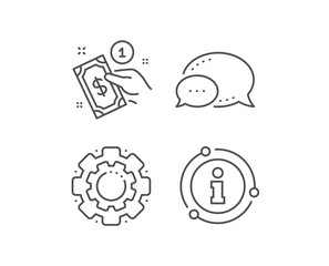 Payment method line icon. Chat bubble, info sign elements. Give cash money sign. Linear payment method outline icon. Information bubble. Vector