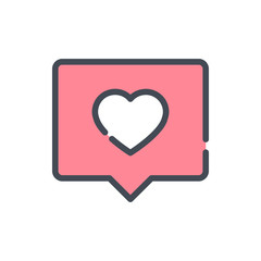 Like button with notification box color line icon. Heart in chat box vector outline colorful sign.