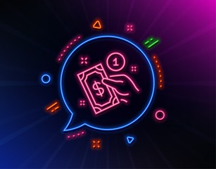 Payment method line icon. Neon laser lights. Give cash money sign. Glow laser speech bubble. Neon lights chat bubble. Banner badge with payment method icon. Vector