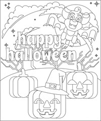A Happy Halloween background or party invite with a vampire bat and carved Jack O Lantern pumpkins
