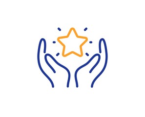 Holding star sign. Ranking line icon. Best rank symbol. Colorful outline concept. Blue and orange thin line ranking icon. Vector