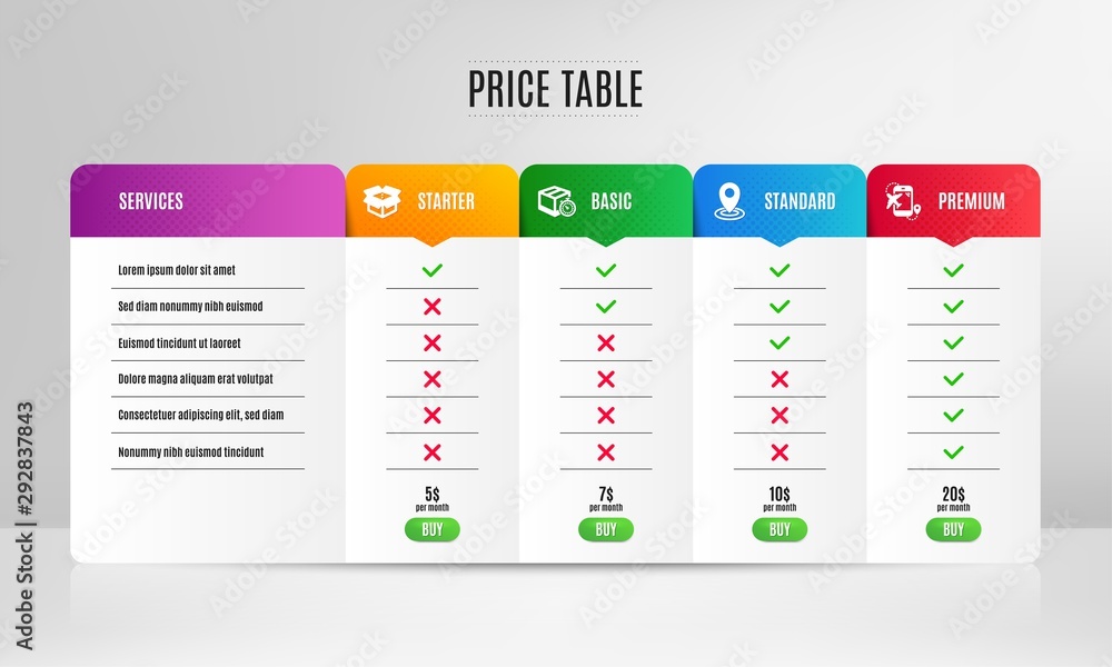 Aufkleber open box, location and delivery timer icons simple set. pricing table, price list. flight destinatio
