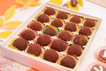 Gift box of chocolate truffles in a box