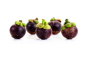 Mangosteen on white background. Queen of friuts.