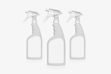 Opaque Plastic Spray Bottles. 3D rendering