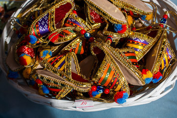 Set of traditional Turkish hand made slippers in bazaar