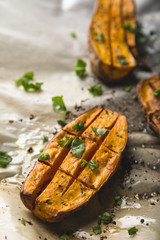 Baked sweet potato closeup