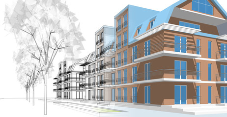  modern house with attic 3d illustration