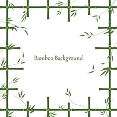 Bamboo background in the form of a window made of bamboo sticks. Green pattern of trellis and bamboo branches with leaves. Frame made of bamboo lattice with an empty place for an inscription.