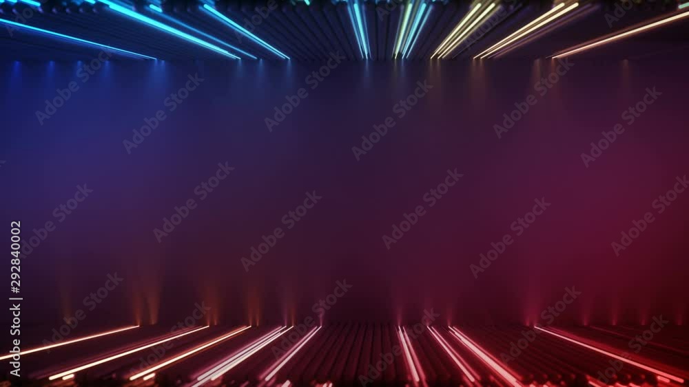 Poster glowing red and blue fluorescent lamps. computer generated abstract motion background. seamless loop