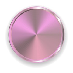 Vector realistic metal pink button for domestic electronics isolated on white background with shadow. 3D illustration.