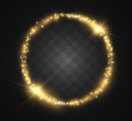 Round shiny perfect background. Vector eps10. Beautiful light. Magic circle. Precious background.Round gold shiny frame with light bursts.