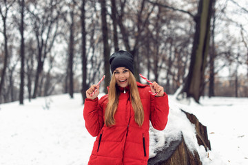 December walk with a young pretty blonde