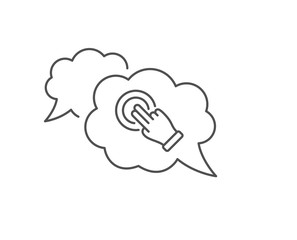 Touchscreen gesture line icon. Chat bubble design. Click hand sign. Push action symbol. Outline concept. Thin line touchscreen gesture icon. Vector