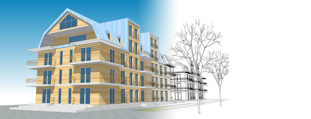  modern house with attic 3d illustration