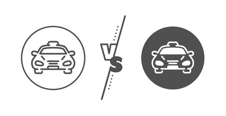 Car vehicle sign. Versus concept. Taxi cab transport line icon. Taxicab driving symbol. Line vs classic taxi icon. Vector