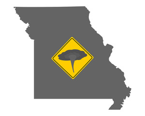 Karte von Missouri mit Verkehrsschild Tornadowarnung