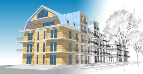  modern house with attic 3d illustration