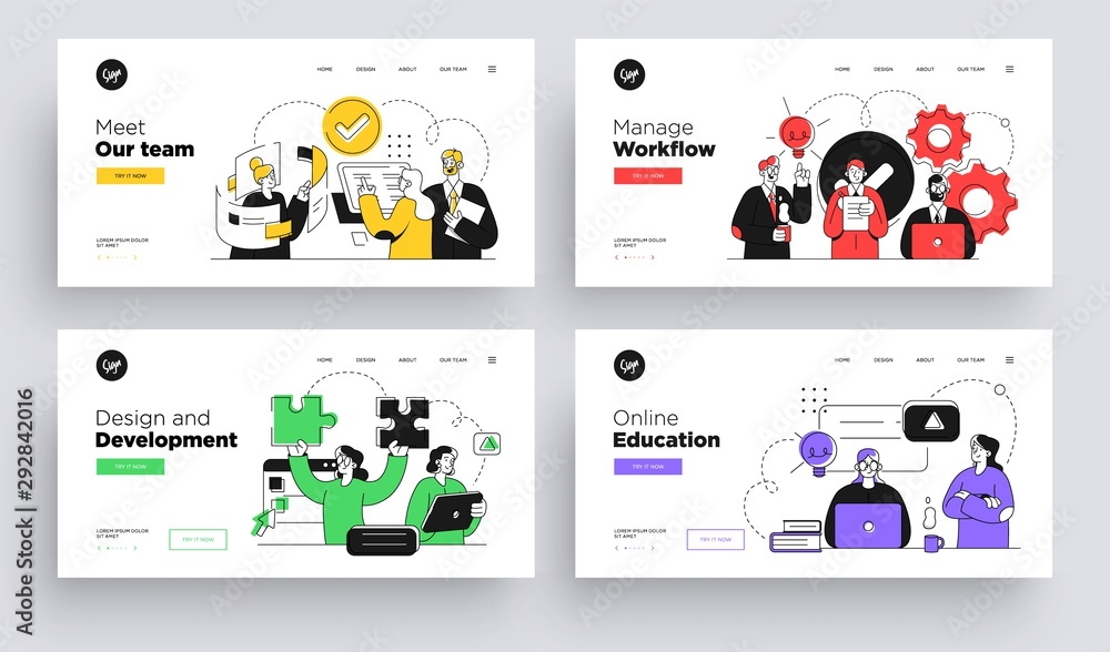 Wall mural set of presentation slide templates or landing page websites design. business concept illustrations.