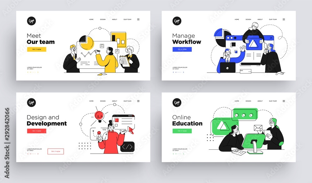 Wall mural set of presentation slide templates or landing page websites design. business concept illustrations.