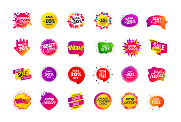 Sale banner badge. Special offer discount tags. Coupon shape templates design. Cyber monday sale discounts. Black friday shopping icons. Best ultimate offer badge. Super discount icons. Vector banners