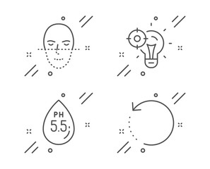 Fototapeta na wymiar Seo idea, Ph neutral and Face recognition line icons set. Recovery data sign. Performance, Water, Faces biometrics. Backup info. Science set. Line seo idea outline icon. Vector