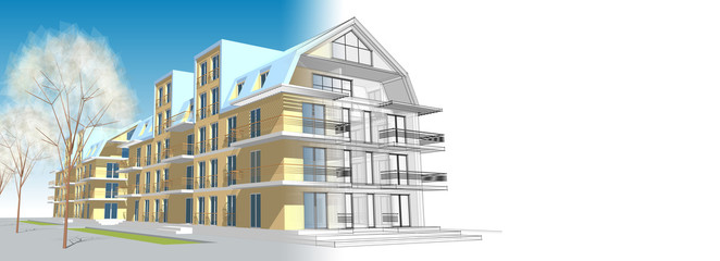  modern house with attic 3d illustration