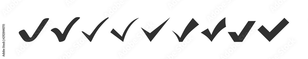 Poster check mark collection. check mark black vector icons, isolated on white background. set of check mar